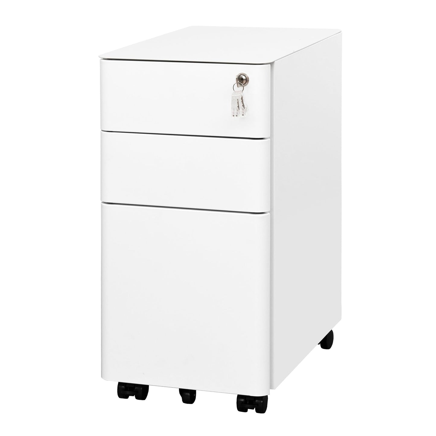 LVSTEEL Lockable 3-Drawer Metal Filing Cabinet on Wheels, Fully Assembled Mobile Office Storage for A4/Letter/Legal