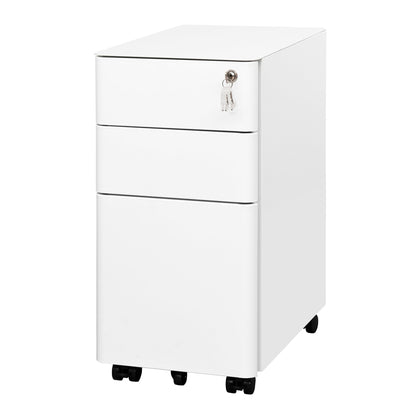 LVSTEEL Lockable 3-Drawer Metal Filing Cabinet on Wheels, Fully Assembled Mobile Office Storage for A4/Letter/Legal
