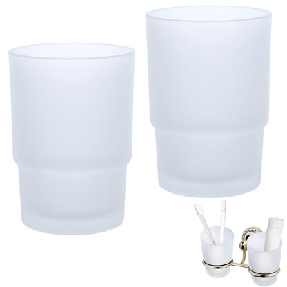 Set of 2 Glass Toothbrush Cups, Family Bathroom Cups, Replacement for Wall Mounted Toothbrush Holder, Bathroom Accessories (Matte)