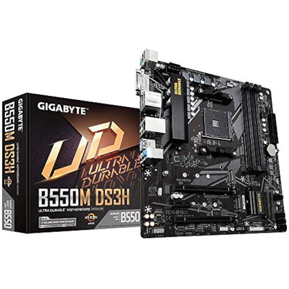 Gigabyte B550M DS3H Motherboard - Supports AMD Ryzen 5000 Series AM4 CPUs, 5+3 Phases Pure Digital VRM, up to 4733MHz DDR4 (OC), 2xPCIe 3.0 M.2, GbE LAN, USB 3.2 Gen1