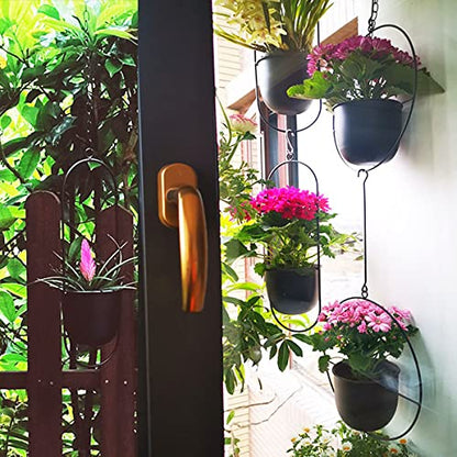 VDYXEW Metal Hanging Flower Pot, Hanging Decoration Pot, Metal Black Bolo Hanging Basket, Ceiling Hanging Planter for Indoor Plants, Succulents, Air
