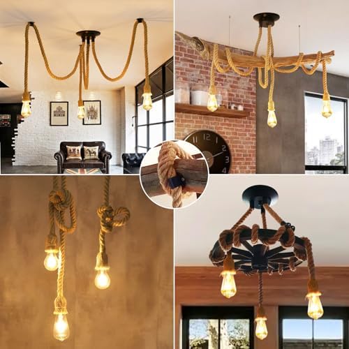 ANWIO 6 Heads Spider Light Chandelier,Pendant Lighting Ceiling,DIY Spider Rope Ceiling Lights,Bedroom Light Shades,Industrial Hanging Ceiling Lights,Hanging Light Fitting,Loft Lighting（1PCS）