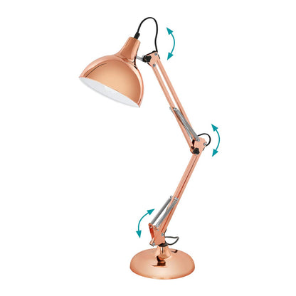 Eglo Borgillio Table lamp, 1-Flame Vintage Desk lamp in Industrial Design, Bedside lamp Made of Steel, Colour: Copper, Socket: E27, incl. Switch