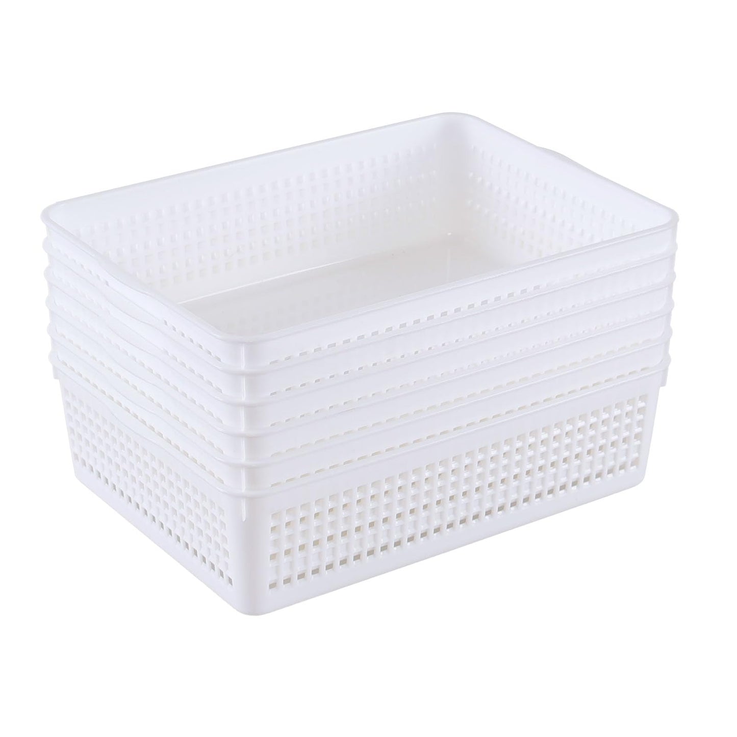 Easymanie A4 Paper Size Plastic Storage Baskets for Desktop, White, 6 Packs