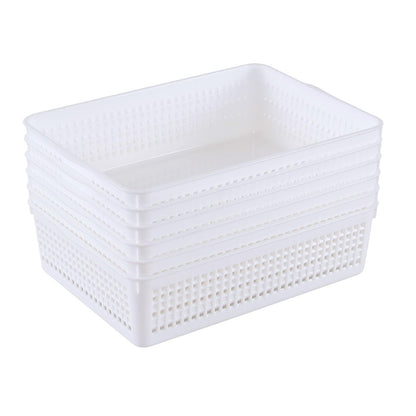 Easymanie A4 Paper Size Plastic Storage Baskets for Desktop, White, 6 Packs