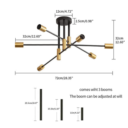 DAXGD Industrial 6-Light Modern Sputnik Ceiling Light, Black Gold, E27 Socket, Semi Flush Mount, 14 x 11 x 38 cm, Suitable for Bedroom, Living Room,