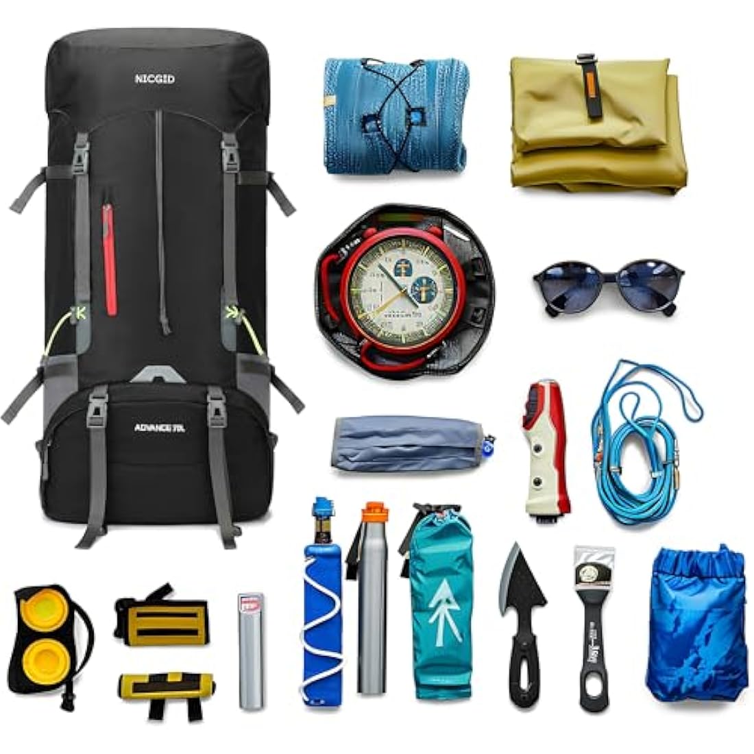Nicgid 70L Lightweight Hiking Backpack Foldable Multi-Functional Travel Bag Water Resistant Casual Camping Rucksack for Men Women Outdoor Sport Mountain