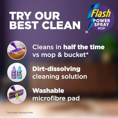 Flash Power Spray Mop Floor Cleaner Starter Kit (1 Washable + 2 Disposable Pads), All-In-One System For Your Floors