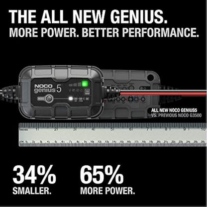 NOCO GENIUS5: 5A 6V/12V Smart Battery Charger – Automatic Maintainer, Trickle Charger & Desulfator with Overcharge Protection & Temperature Compensation – For Lead-Acid & Lithium Batteries