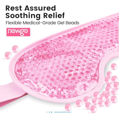 NEWGO Cooling Eye Mask for Puffy Eyes, Reusable Hot Cold Therapy Gel Cold Eye Mask for Migraine, Headache, Dark Circles, Dry Swollen Eyes, Sinus Pain-Light Pink