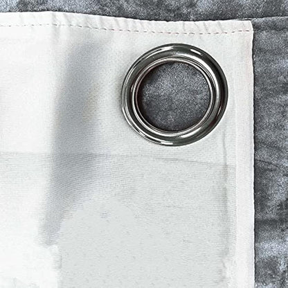 Sienna PAIR of Crushed Velvet Band Curtains Fully Lined Eyelet Ring Top Faux Silk Window Treatment Panels - Silver Grey, Width 66" x Drop 90"