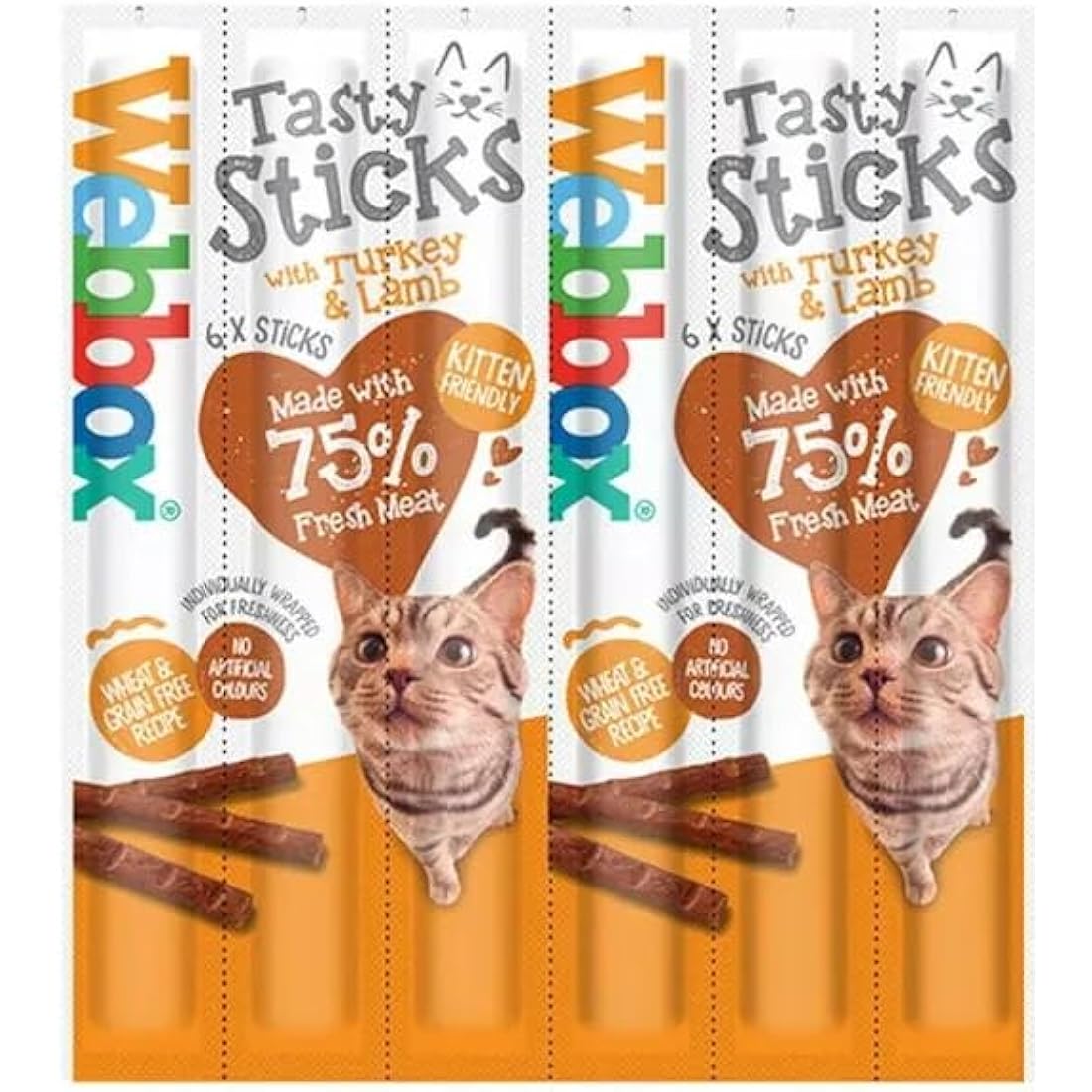 Webbox *NEW* 6 PACK MIXED CAT STICKS CAT KITTEN MEATY STICK TREAT COD DUCK BEEF CHICKEN TURKEY SALMON