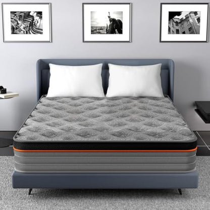 Good Nite Single Mattress Pocket Springs 3FT 10 Inch Hybrid Medium Firm Bed 90x190x25cm with 9-Zone Support Reinforced Edges Breathable Grey Knit Fabric Mattress in a Box