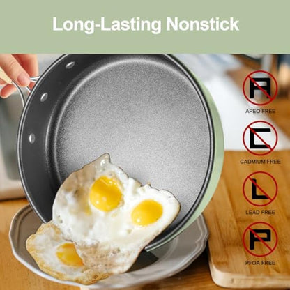 Odoland Camping Cookware Set Non-Stick Pot and Pan Set with Kettle, Stainless Steel Utensils Mess Kit, Cups Plates Knives Spoons Forks for Outdoor Cooking