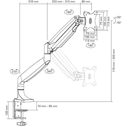 ICY BOX Monitor Mount for 1 Monitor up to 32 Inches (up to 9 kg, VESA 75 x 75/100 x 100), 2 Mounting Options, Swivel and Tilt, Cable Management, Ergonomic, Silver