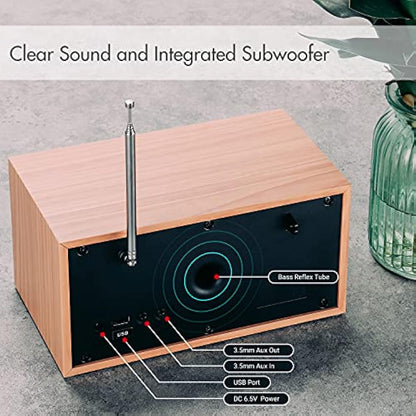 August MB420 DAB+ Radio with Bluetooth Speaker – Digital DAB & FM Radio with 30 Station Presets, Dual Alarm Clock, Sleep Timer, 5W Bass Reflex Stereo Speakers, Aux/USB/Mains Power, LCD Display – Oak