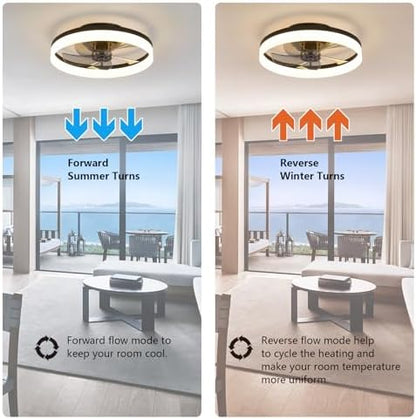 MOSSCO Ceiling Fans with Lights and Remote, LED Dimmable 3 Colour 6 Speeds Reversible Fan Light, Modern Fan Lights Ceiling for Bedroom, Flush Mount Low Profile Ceiling Fan Light Black 50CM