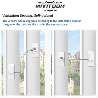 4 Pack Window Restrictors for UPVC Windows, Safety Locks with Key Cable Lock Door Fridge Cupboard for Children,Drillable/Self-Adhesive