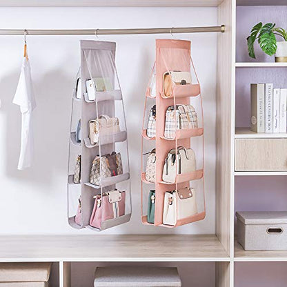 AARAINBOW Hanging Purse Organizer, 8 Pockets, Women Handbag Holder, Hanging Closet Bag Organizer, 44.5L x 13.5W, C-Light Gray