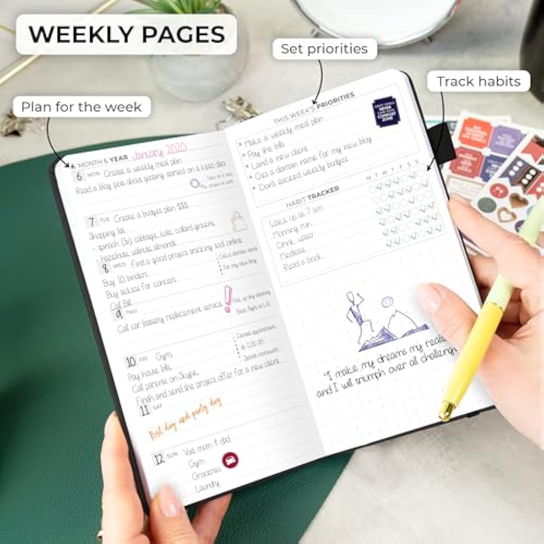 Clever Fox Pocket Weekly – Undated Monthly Goal Planner and Calendar, Mini Planner Perfect for Purse, 10x17.5cm (Black)