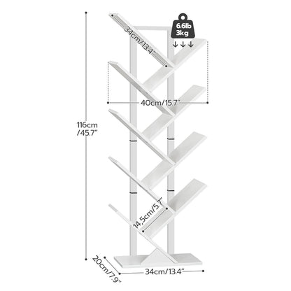 HOOBRO Tree Bookshelf Tall, 9-Tier Floor Standing Book Shelf, Tall Bookcase for CDs Albums, for Living Room, White EWT08SJ01G1