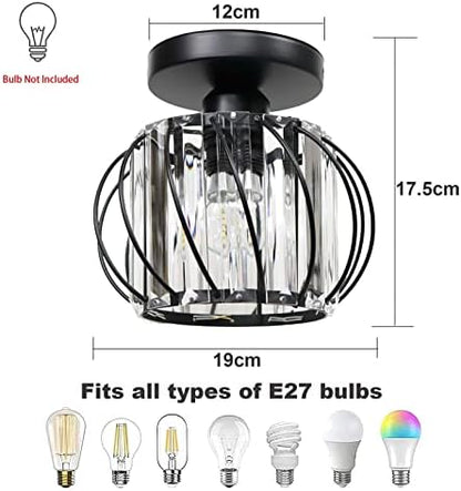 Hudi Fyier Chandelier Crystals Ceiling Lighting Fixtures,2 Pack Small Flush Mount Ceiling Light for Kitchen Hallway Dining Rooms Living Rooms Bar (Black)