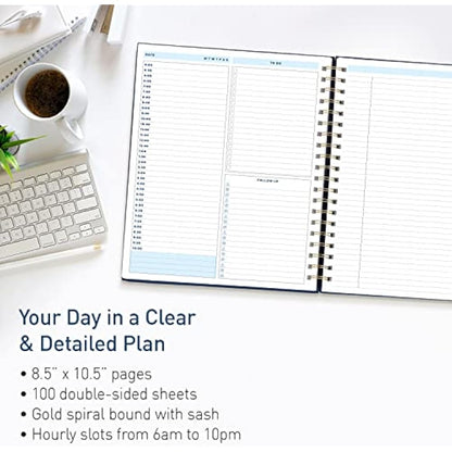 Sweetzer & Orange Undated Daily Planner for Ultimate Organization - 9x10.75'' Spiral with Hourly Schedule-Daily Notebook- To Do List Planner- Work Organizer 200 Pages