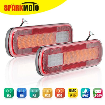 SPARKMOTO 2 x Multifunctional Led Trailer Lights 12V 24V Universal,Waterproof Trailer Tail lamps,LED Trailer Rear Lights for Truck Lorry Vans Caravan