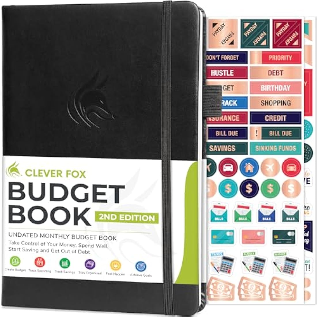 Clever Fox Budget Book 2.0 – Financial Planner & Expense Tracker Notebook. Monthly Budgeting Money Organizer. Compact, 13.5x19cm (Black)