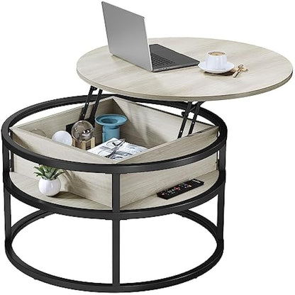 YITAHOME Round Lift Top Coffee Table, Coffee Tables for Living Room with Hidden Storage Compartment, Coffee Table with Storage for Home Office,Round Center Tables Living Room (White Oak)