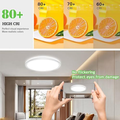LQIKARL Led Ceiling Light 【2 Pack】 Dimmable Ceiling Light 3000K, 4000K, 6500K 10 Level Brightness Adjustment, 24W 3000Lm Flush Led Ceiling Lights with Remote Control for Bathroom Bedroom Kitchen
