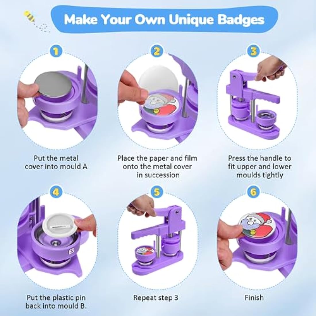 Badge Maker Button Machine Multiple Sizes DIY Pin Maker Badge Press Machine with 10 Bottle Opener, 10 Key Chain Suits, Molds & Round Paper Cutter DOYFAY (Violet, DC109P320)