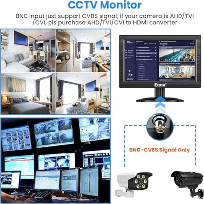 Eyoyo 12" Inch TFT LCD Monitor with AV HDMI BNC VGA Input 1366x768 Portable Mini HD Color Screen Display with Built-in Speaker