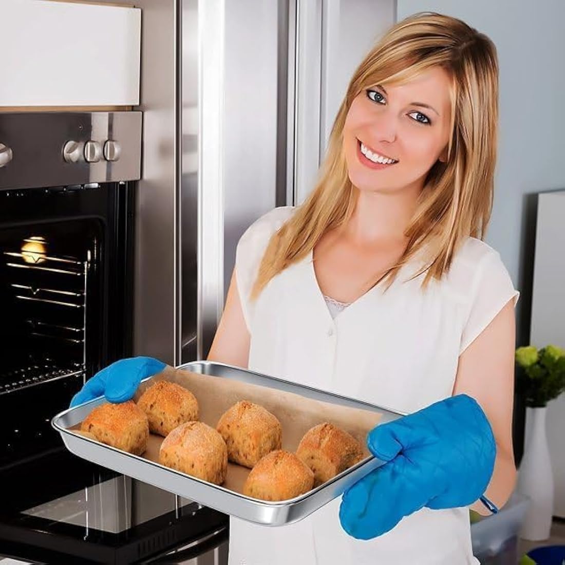 Baking Tray & Rack Set [2 Sheets + 2 Racks], Stainless Steel Non Stick Oven Tray with Rack, Large Cookie Sheet Pan for Baking Cooking, Heavy Duty, Easy Clean, Dishwasher Safe (16 x 12 x 1 inch)
