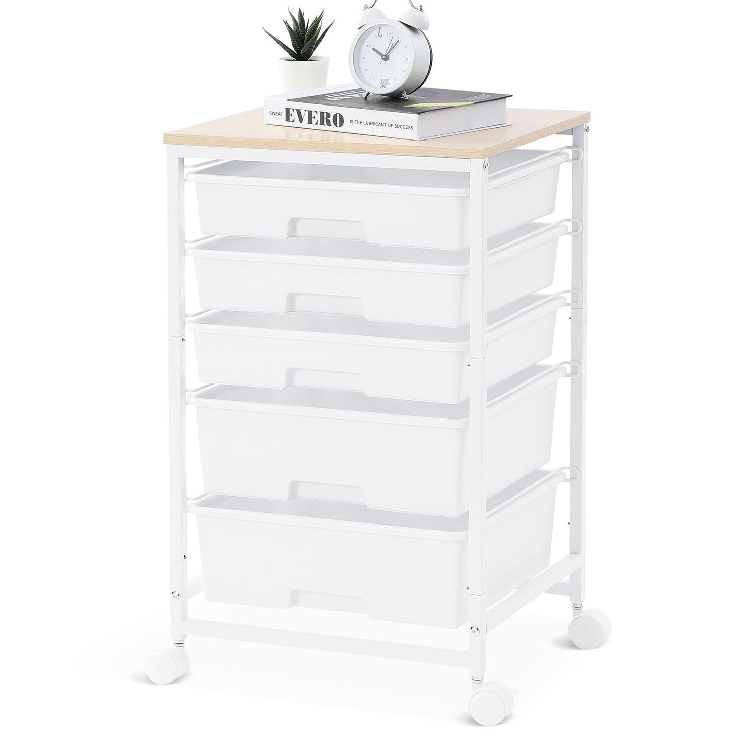 SYKIARIOL 5-Drawer Storage Trolley Rolling Cart, White