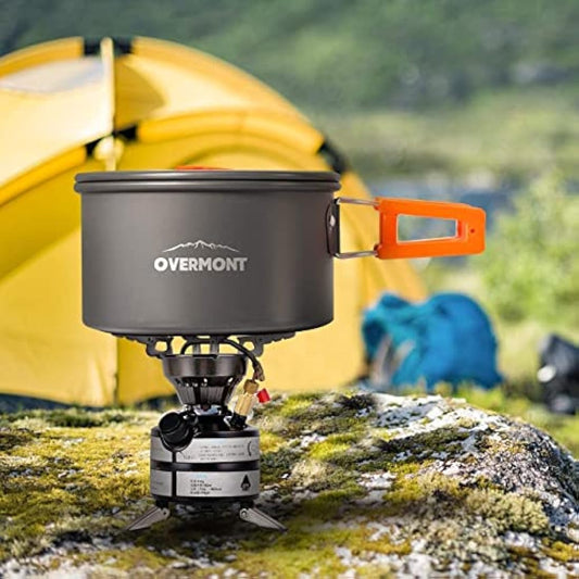 OVERMONT 0.8/1.2L Camp Kettle Camping Cookware Set Outdoor Cooking Mess Kit Pots Pans Portable for Backpacking Hiking Trekking Picnic Fishing Mountaineering