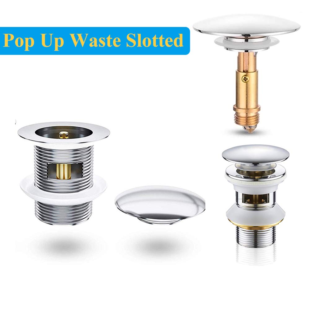 Pop Up Click Clack Sprung Plug Stopper,Bathroom Basin Sink Drain Plug Stopper,Waste Push Button Brass Slotted Plug for Washbasin Bathroom 1pcs