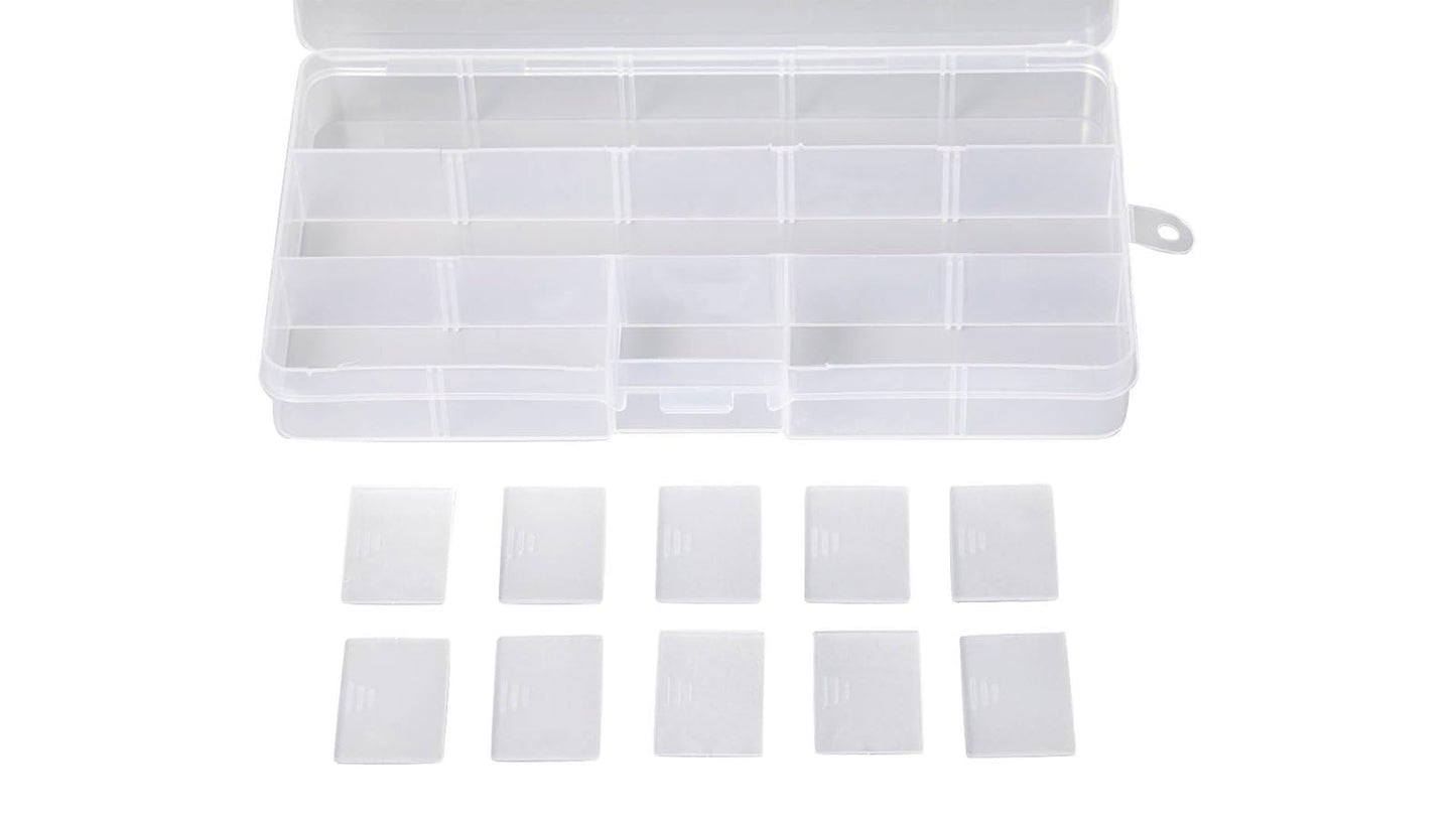 YoiYee 15-Grid Transparent Jewellery Organizers Box with Adjustable Dividers - Small Clear Plastic Storage Boxes for Jewelry, Cosmetics, Crafts