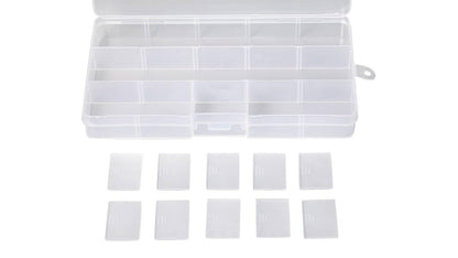 YoiYee 15-Grid Transparent Jewellery Organizers Box with Adjustable Dividers - Small Clear Plastic Storage Boxes for Jewelry, Cosmetics, Crafts