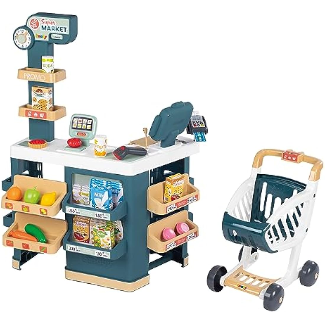 Smoby - Supermarket, Children's Shopping Trolley Included, Mechanical Scale, Electronic Functions and 42 Accessories for a full shopping experience, Suitable for kids aged 3 years and over