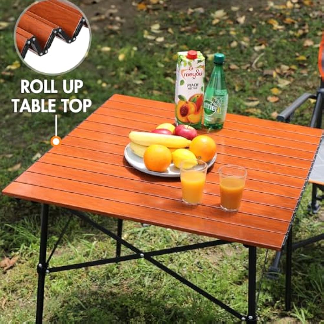 Portal Aluminium Folding Camping Table 70x70cm Square Roll Up Top 4 Person Compact Garden Table with Carry Bag for Picnic Camp Backyard BBQ