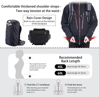 Naturehike 60L Internal Frame Hiking backpacking backpack, Camping Waterproof Mountaineering Bag,Outdoor Daypack with Rain Cover
