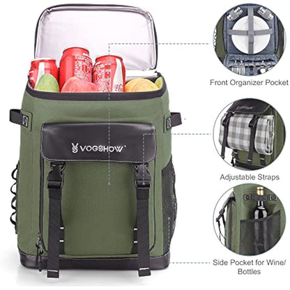Vogshow 30L Cooler Bag Picnic Backpack Large Capacity Waterproof Cool Bag Rucksack Leakproof Insulated Backpack Cooler for Camping, Party, BBQ, Family Outdoor, Shopping, Beach, Fishing