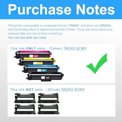 LCL Toner Cartridge TN243 TN-243 TN-243BK TN243BK TN243C TN243M TN243Y (1Black 1Cyan 1Magenta 1Yellow) Replacement for Brother HL-L3210CW HL-L3270CDW MFC-L3710CDW MFC-L3750CDWHL-L3230CDW HL-L3270CDW