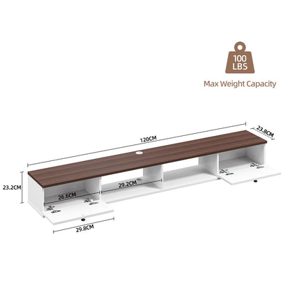 FloatiCasa 120cm Walnut & White Floating TV Unit, 2 Doors & 2 Open Cabinets