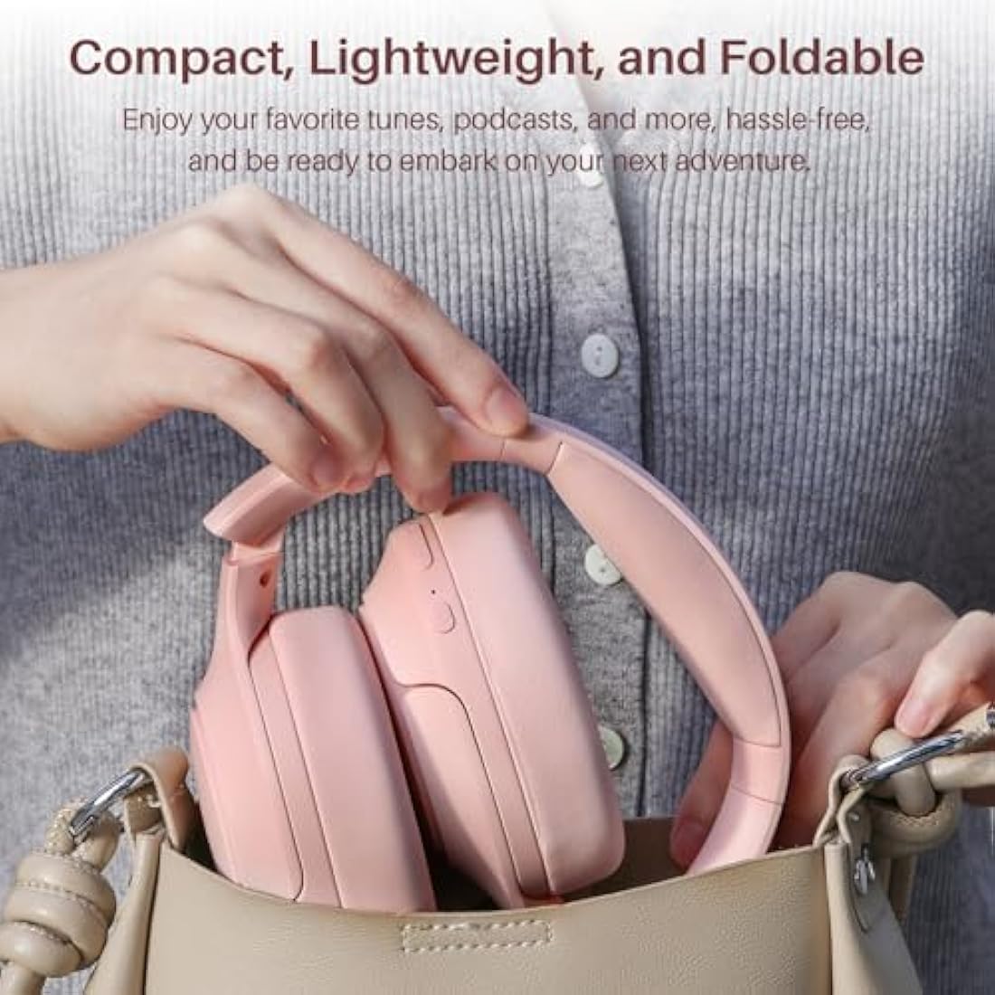 TOZO HT2 Hybrid Active Noise Cancelling Headphones, Wireless Over Ear Bluetooth Headphones, 60H Playtime, Hi-Res Audio Custom EQ via App Deep Bass Comfort Fit Ear Cups, for Home Office Travel Pink