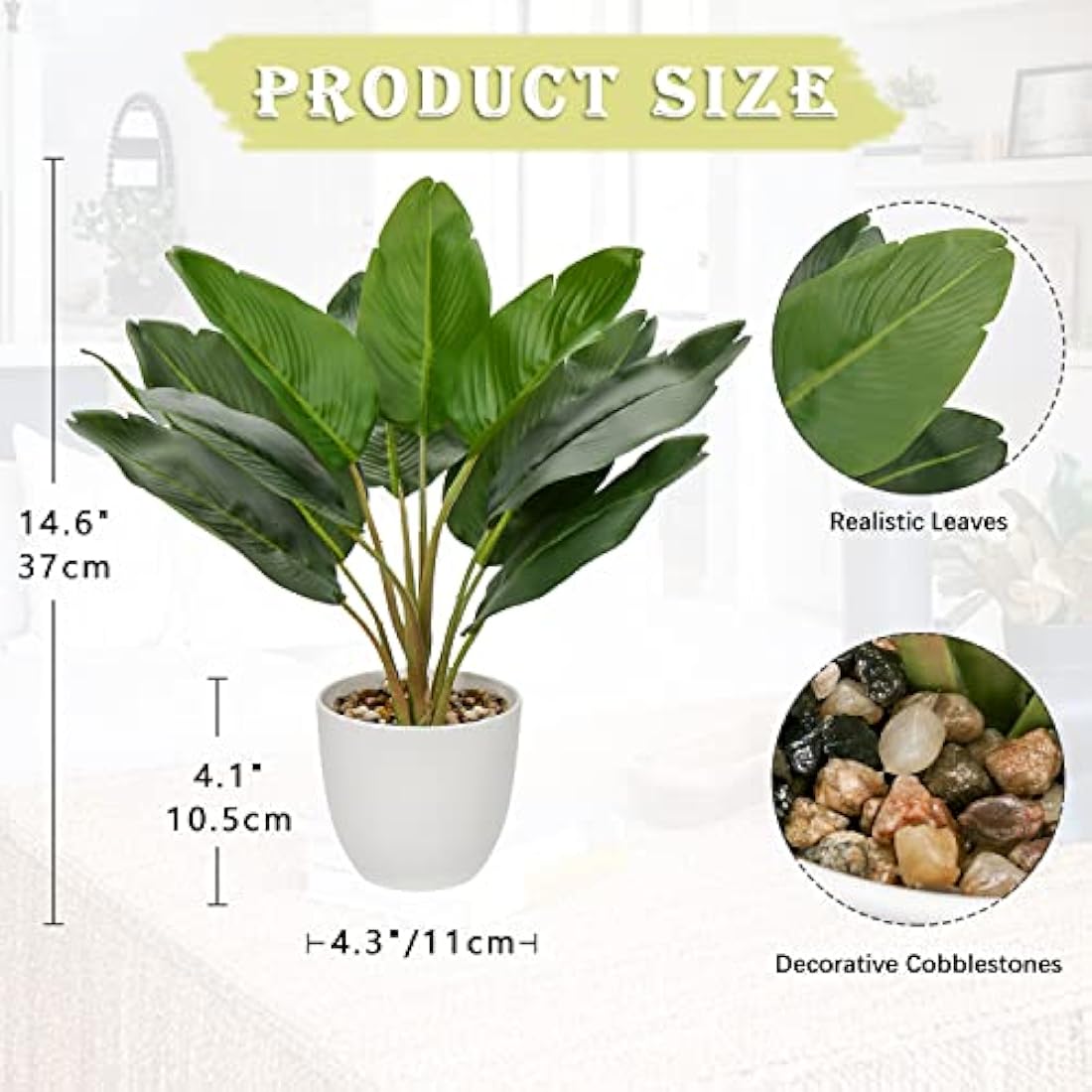 Hollyone 37CM Tall Artificial Bird of Paradise Faux Plants Indoor Decorative Tropical Fake Plants Aesthetic Room Décor Plants for Bedroom Office Home Desk Decoration
