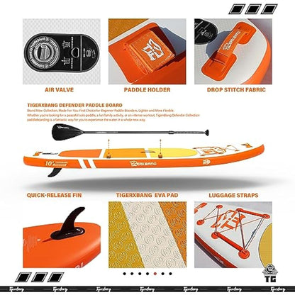 TIGERXBANG Stand Up Paddle Boards 10'6" x 32" x 6"丨10' x 31" x 6" with Premium SUP Board Accessories, Inflatable Paddle Boards for Adults/Kids Stand Up PaddleBoarding
