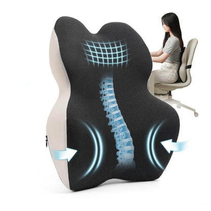 Brightmade Ergonomic Lumbar Support Cushion, Memory Foam Back Pillow for Office & Home Seating, Long Sitting Comfort