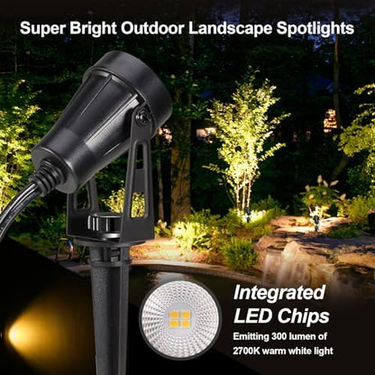 IRISECO 6-1 Garden Spotlights Mains Powered, 21M Outdoor Spot Lights with Adapter, 12V Low Voltage LED Garden Lighting, IP65 Waterproof Spike Lights, Landscape Spotlights for Yard Patio (3000K)